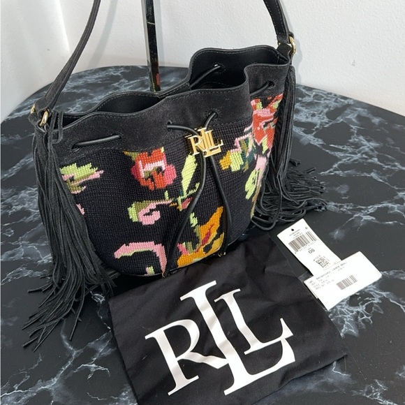 LAUREN RALPH LAUREN Needlepoint Medium Andie Drawstring Crossbody Bag AUTHENTIC - Picture 6 of 15